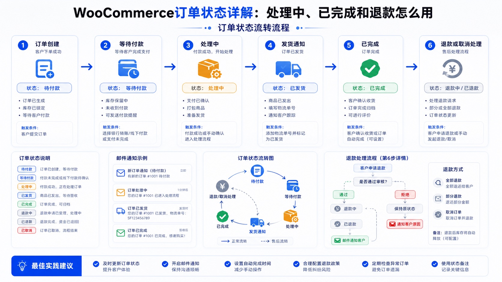 WooCommerce订单状态详解:处理中、已完成和退款怎么用流程图